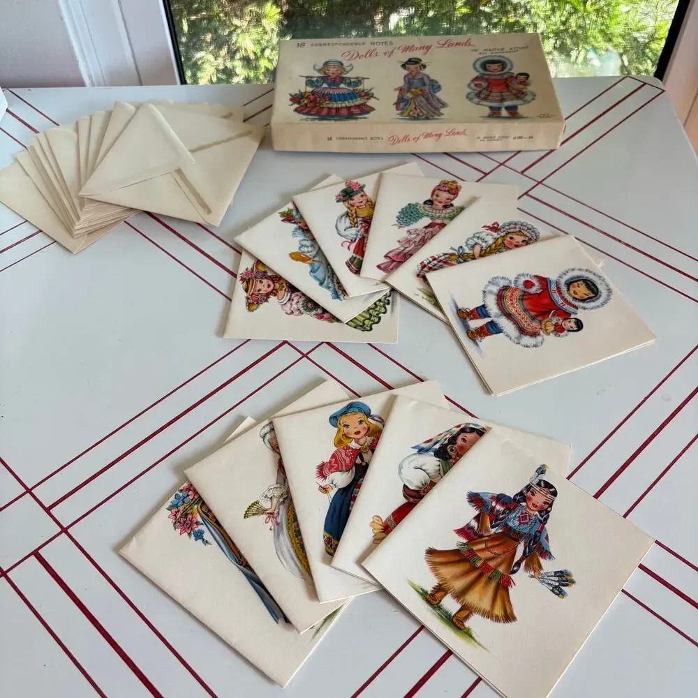 Vintage Tichnor Dolls of Many Lands Note Cards Box set of 11